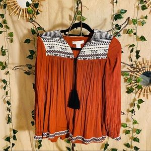 Bohemian Sunburnt Orange Pleated Boho Cardigan Tie Open Front